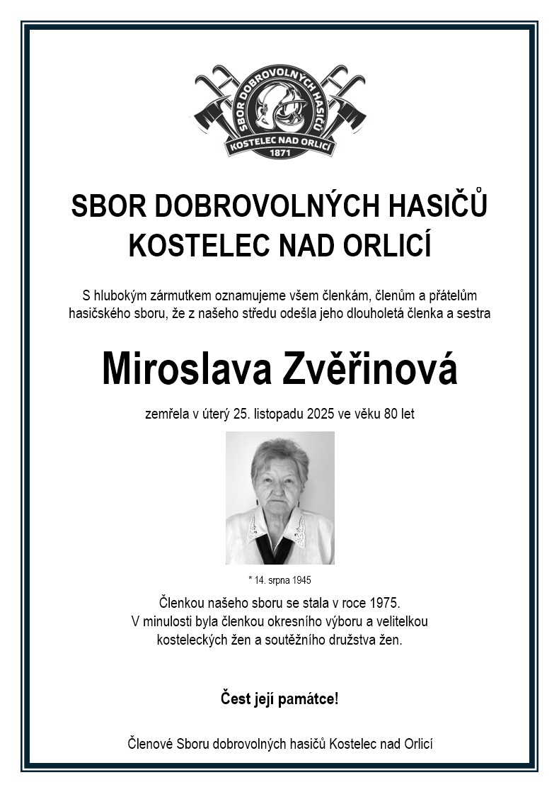 Zemřela Miroslava Zvěřinová